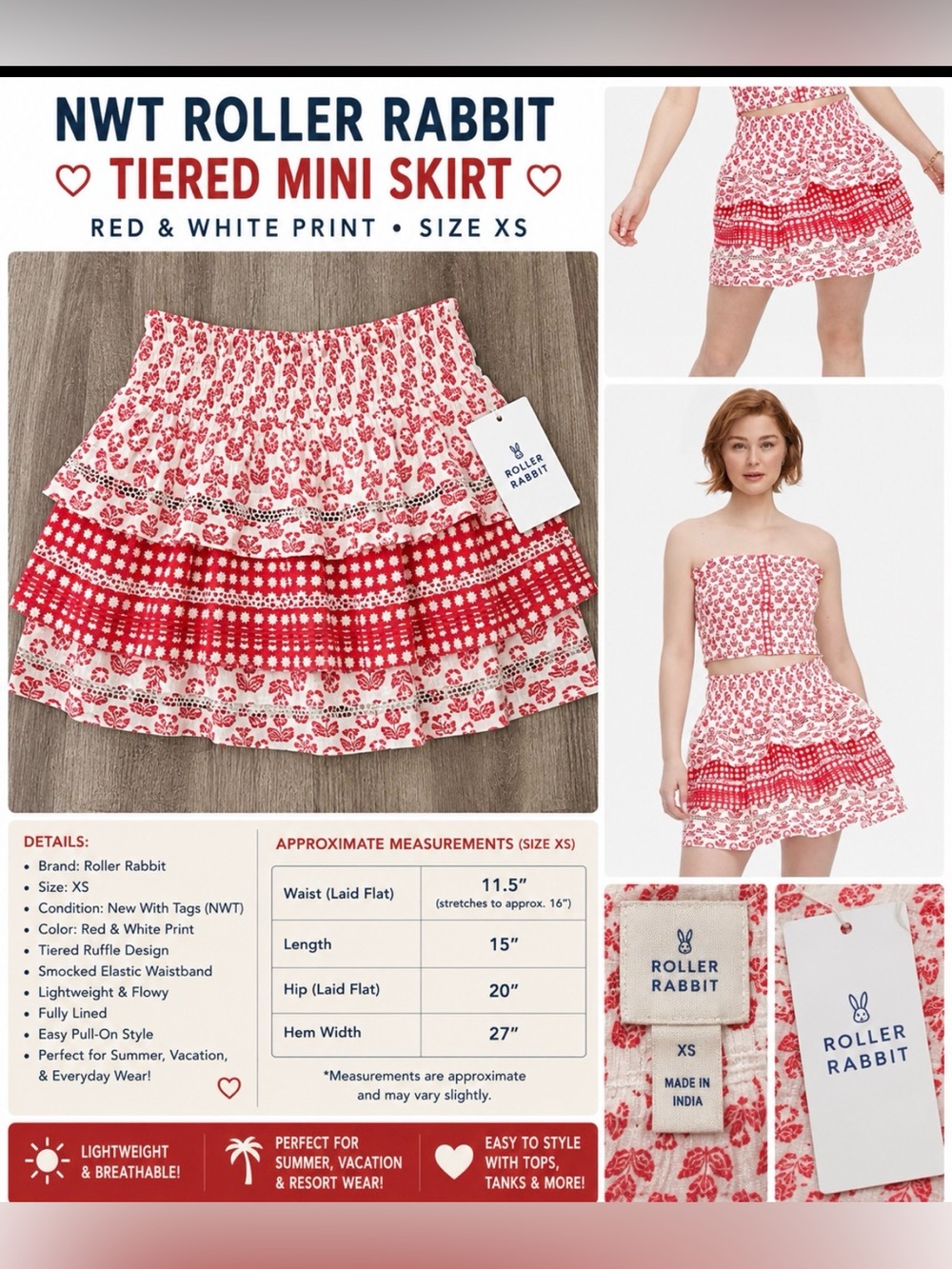 Roller Rabbit Tiered Mini Skirt – NWT – Size XS